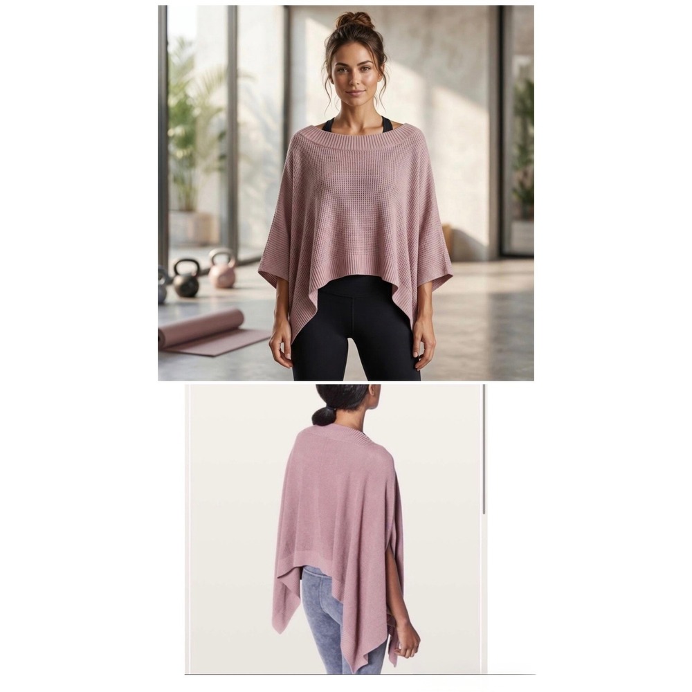 Lululemon Forward Fold Poncho Waffle Knit Cashmere Blend Mauve Pink One Size OS